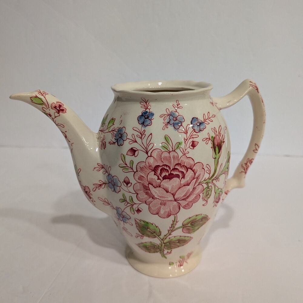 VTG Johnson Brothers Rose Chintz Small Teapot Vase Planter England Missing Lid
